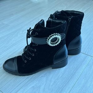 WHBM Quilted Velvet Combat Boots 8